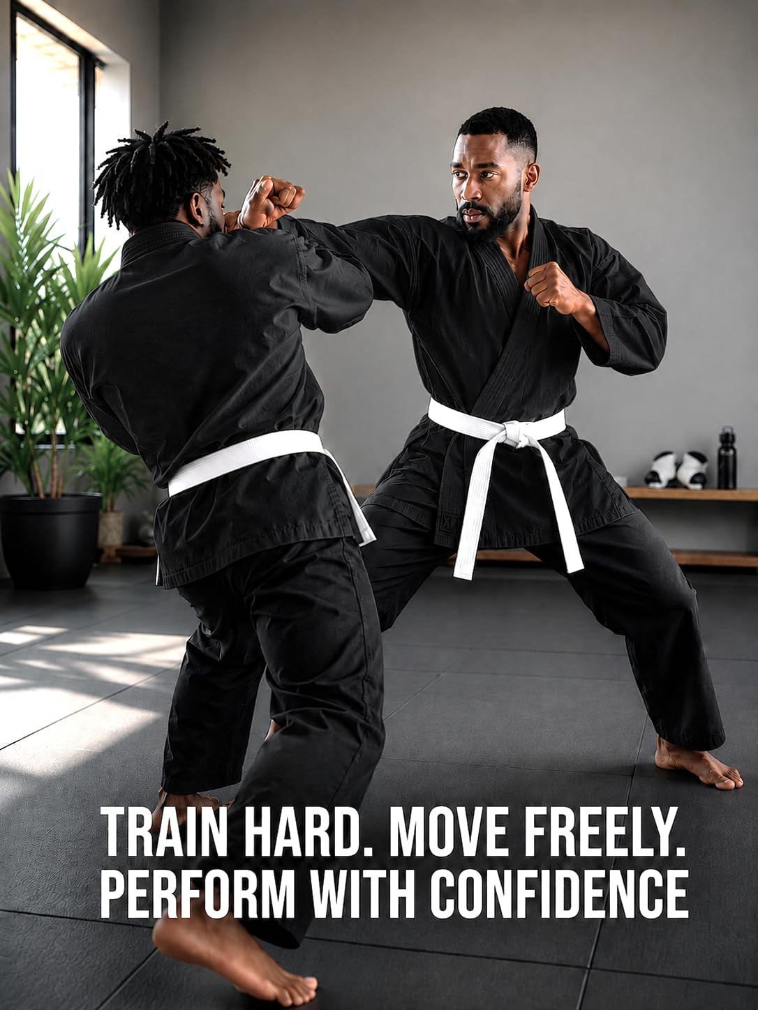 Karate Gi Uniform – Lightweight Training Suit with Belt - Black Top/Pants