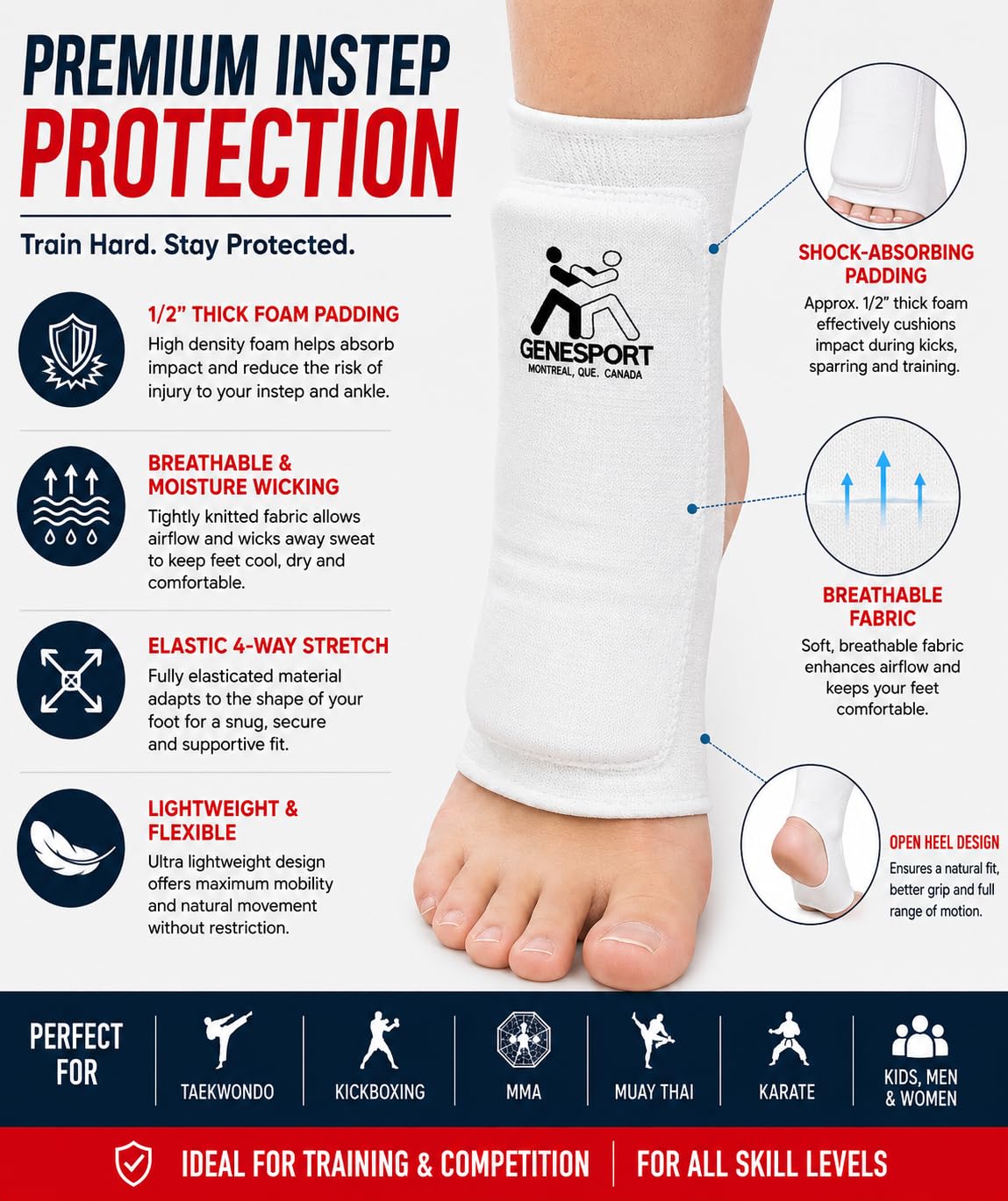 Instep Foot Protector – Elastic Padded  Shock-Absorbing Ankle & Forefoot Support - Pair
