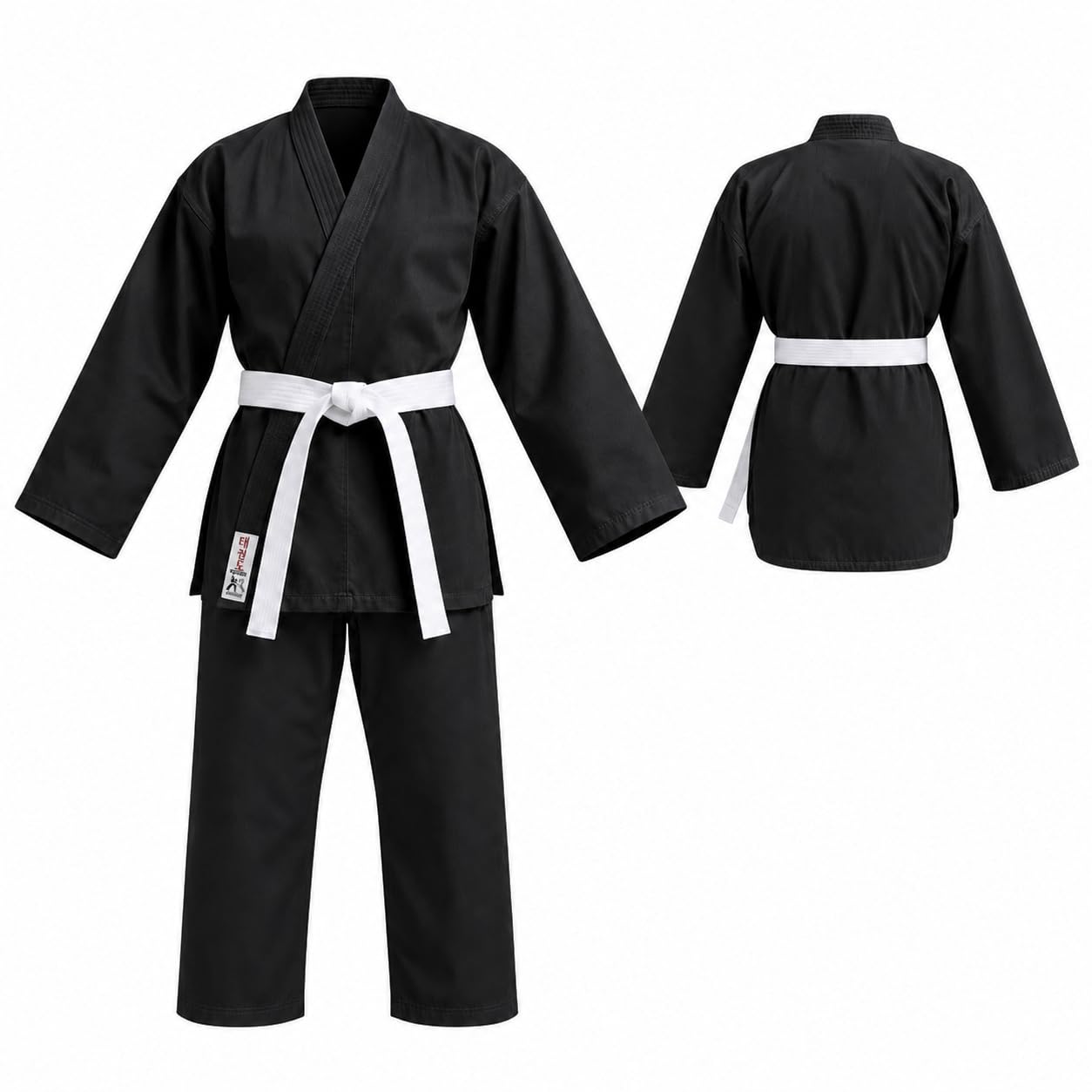 Karate Gi Uniform – Lightweight Training Suit with Belt - Black Top/Pants