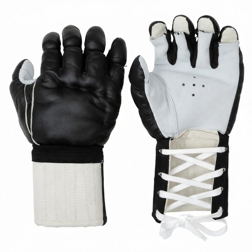 Leather Kenpo Training Gloves – Open Palm Gloves with Lace-Up Wrist Support - Pair