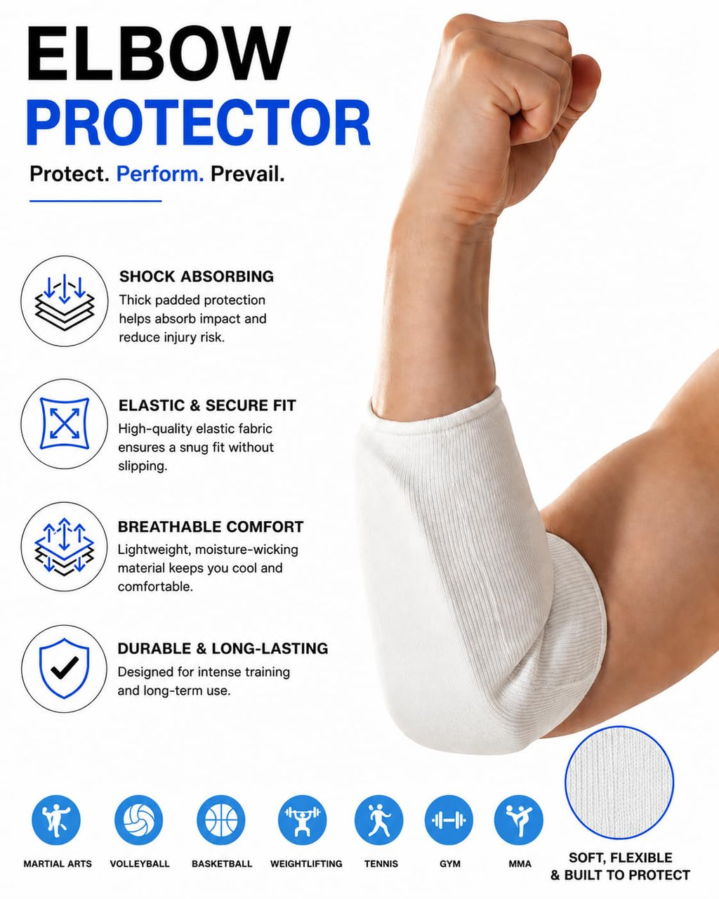 Elasticated Elbow Pads - Shock Absorbing Elbow Protection - Medium Pair