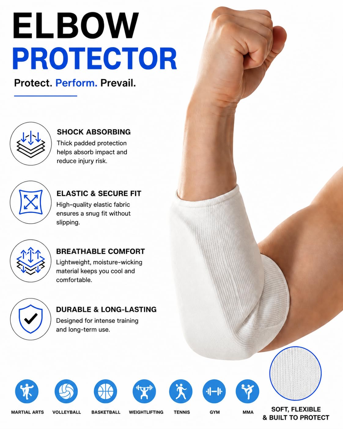 Elasticated Elbow Pads - Shock Absorbing Elbow Protection - Medium Pair