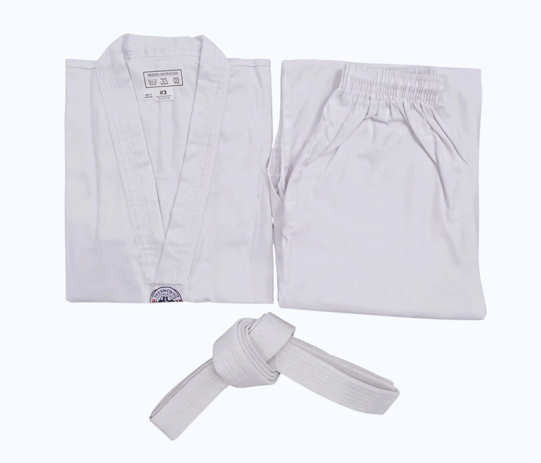 Taekwondo Uniform with Belt – Lightweight Classic Dobok White Collar V-Neck
