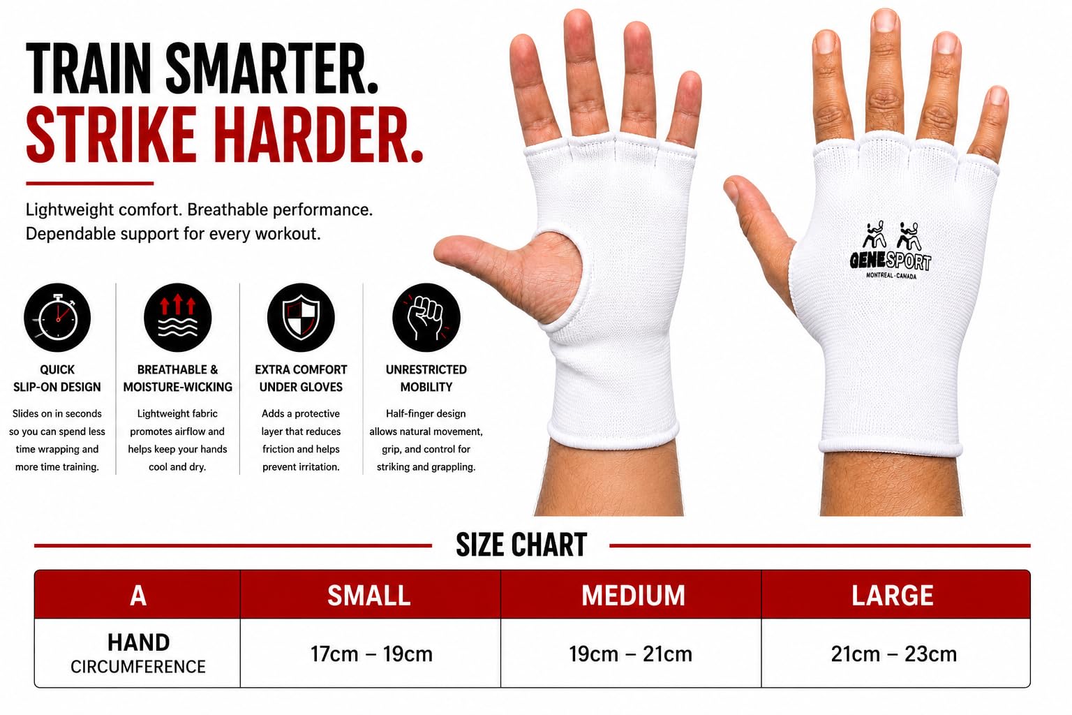 Boxing Inner Gloves – Half Finger Slip-On Compression Gloves - Pair