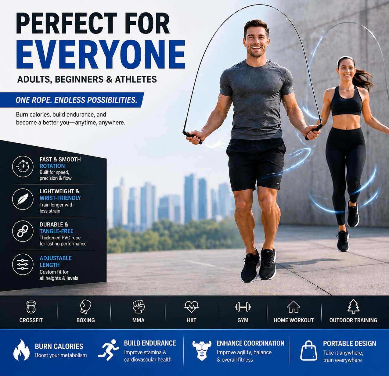 Speed Jump Rope – Adjustable PVC Skipping Rope with Ergonomic Handles, Tangle-Free Fitness Jump Rope for Cardio, CrossFit, Boxing, HIIT & Home Workouts