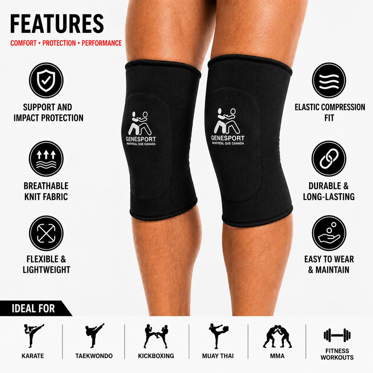Knee Pads – Elastic Compression Slip-On Protective Knee Sleeves - Pair