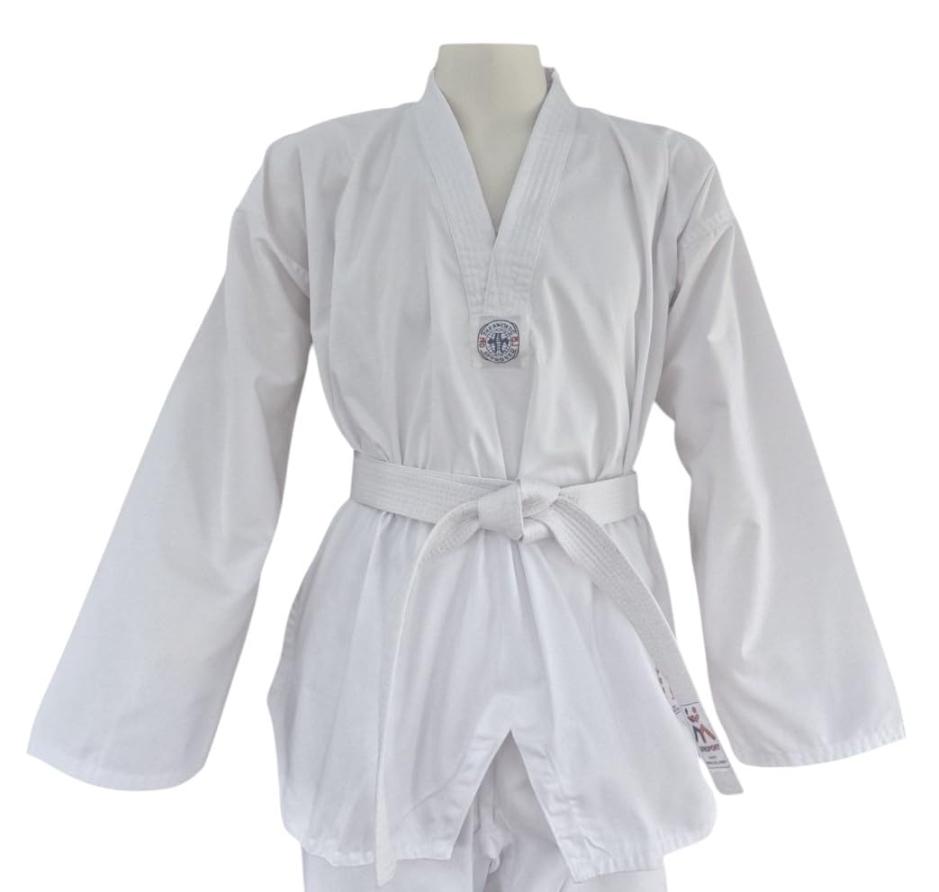 Taekwondo Uniform with Belt – Lightweight Classic Dobok White Collar V-Neck