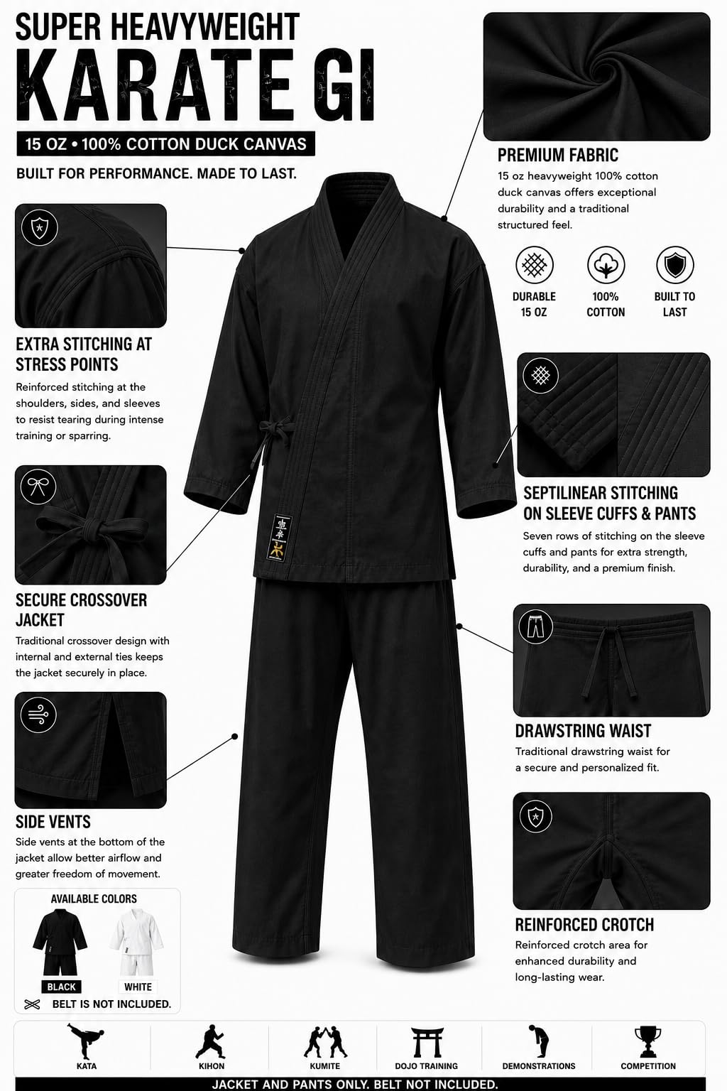 Super Heavyweight Karate Gi Uniform – 15 oz 100% Cotton Duck Canvas
