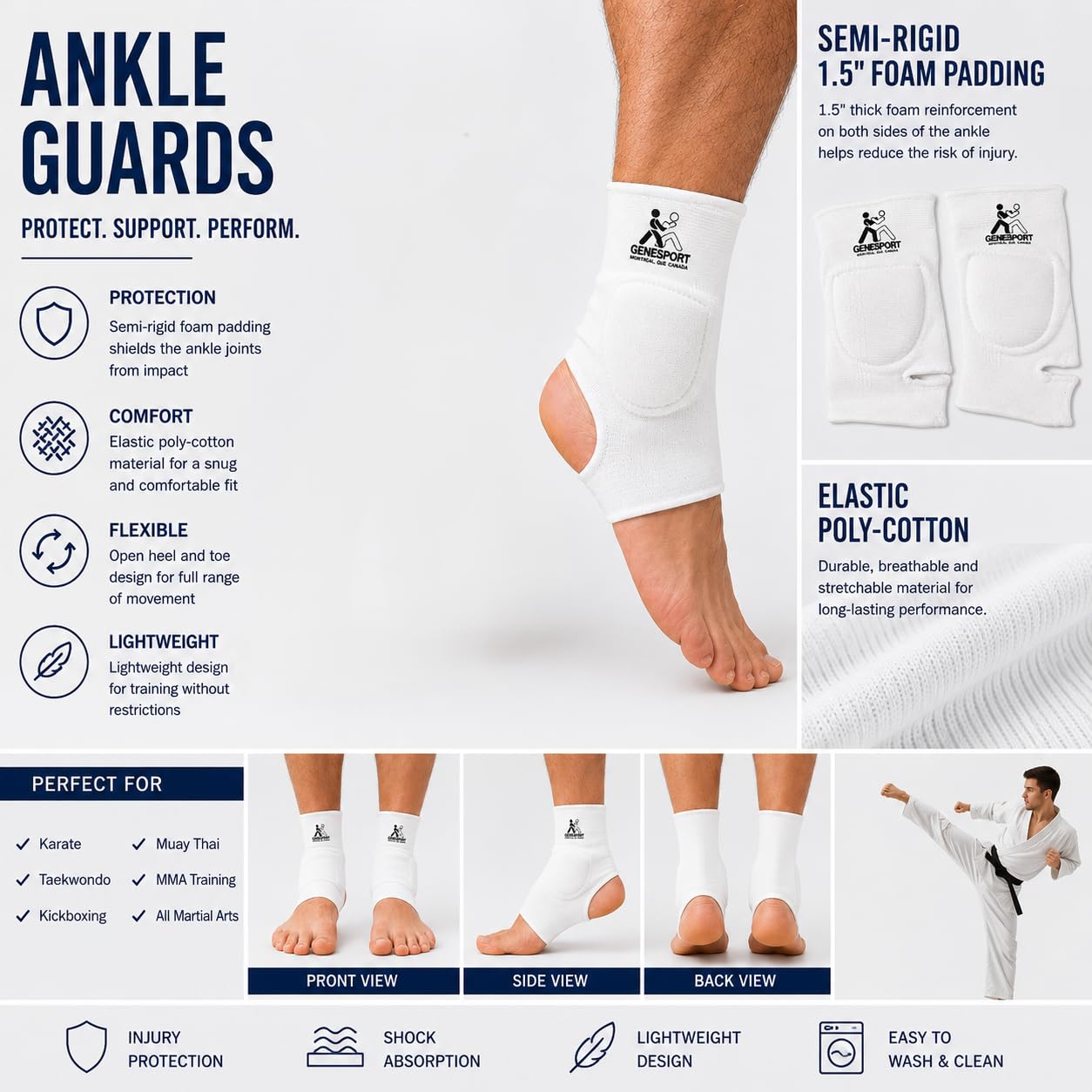 Ankle Guards with 1.5" Foam Padding – Elastic Poly-Cotton Support – Pair