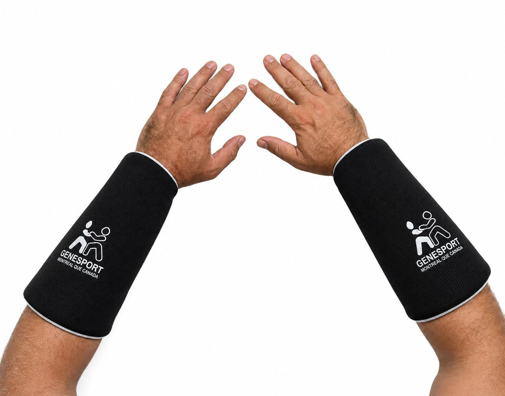 Forearm Guards – Elastic Slip-On Arm Protectors with Pre-Curved Ergonomic Foam Padding - Medium Pair