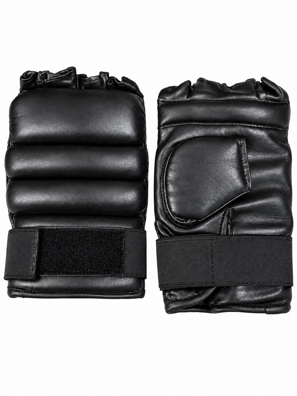 Black Leather Fingerless MMA & Grappling Gloves with Segmented Knuckle Padding - Pair