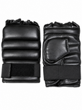 Black Leather Fingerless MMA & Grappling Gloves with Segmented Knuckle Padding - Pair