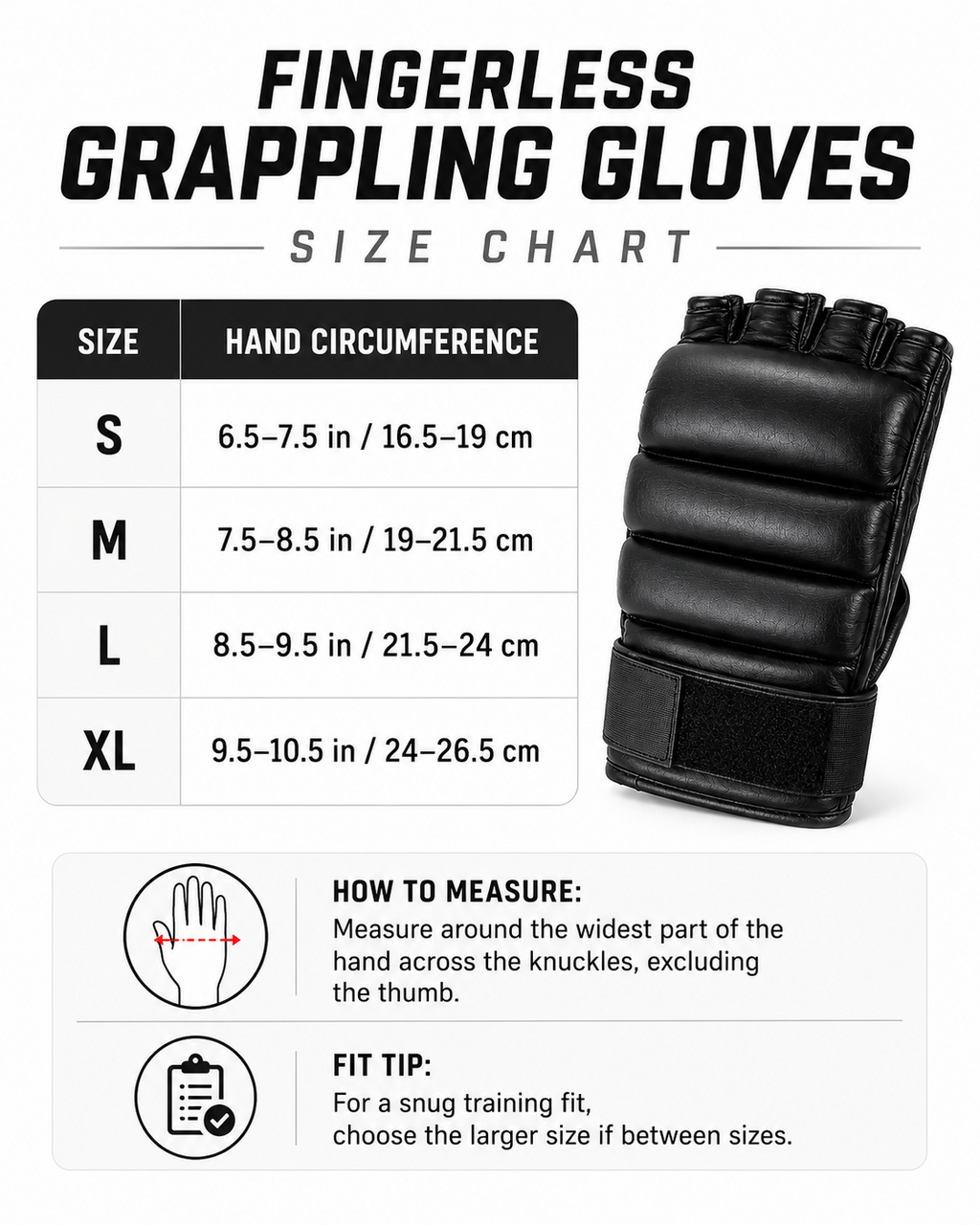 Black Leather Fingerless MMA & Grappling Gloves with Segmented Knuckle Padding - Pair