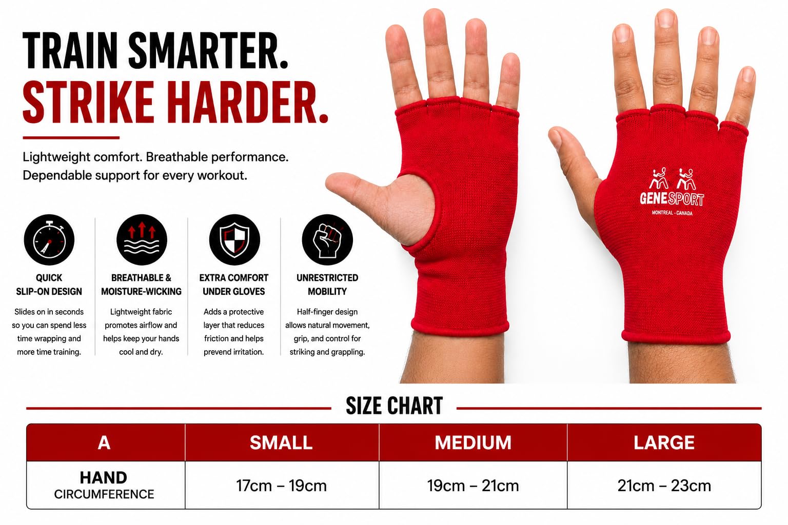 Boxing Inner Gloves – Half Finger Slip-On Compression Gloves - Pair