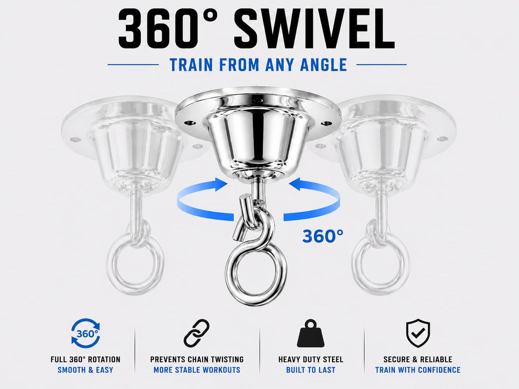 Ceiling Punching Bag Hanger - 360° Rotation Chrome Heavy Bag Mount, Heavy Duty Rotating Hook