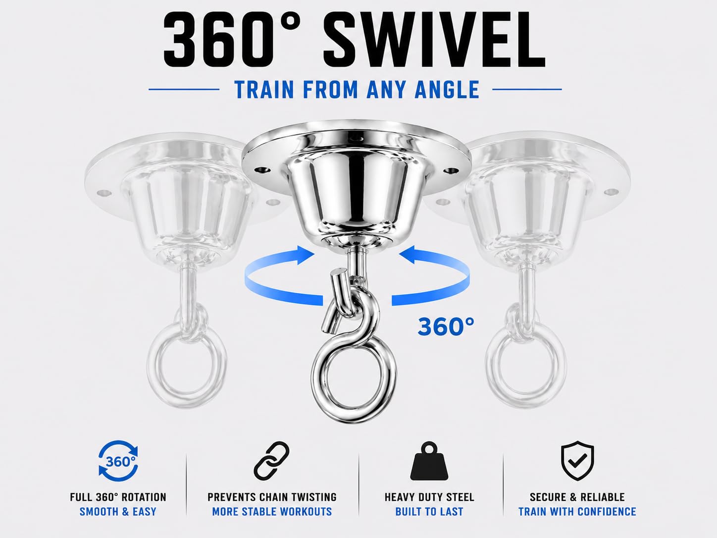 Ceiling Punching Bag Hanger - 360° Rotation Chrome Heavy Bag Mount, Heavy Duty Rotating Hook