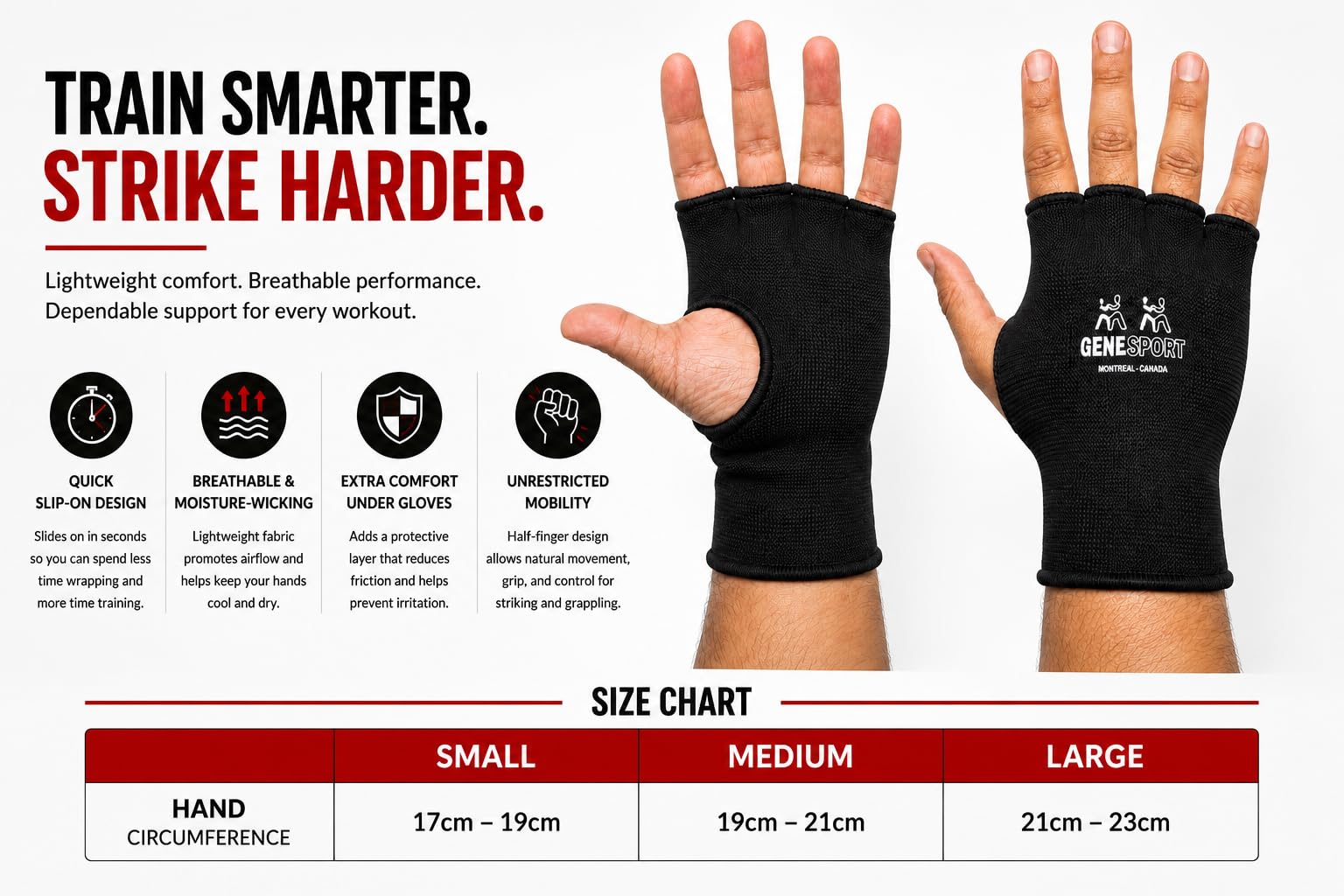 Boxing Inner Gloves – Half Finger Slip-On Compression Gloves - Pair