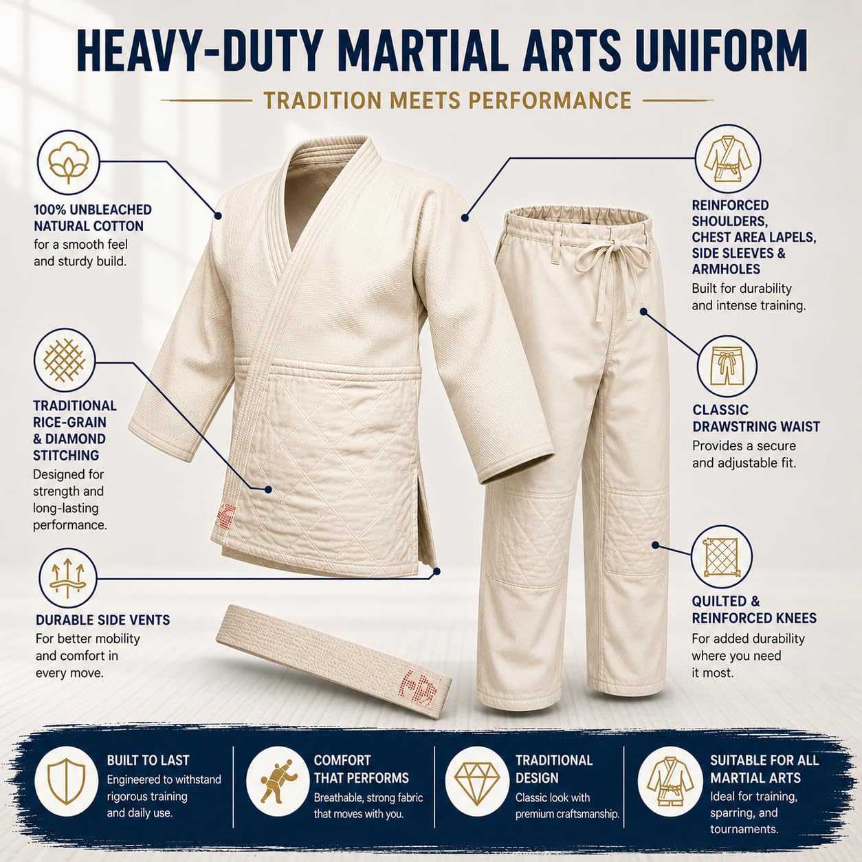 HEAVY-DUTY Judo Gi – 100% Unbleached Cotton